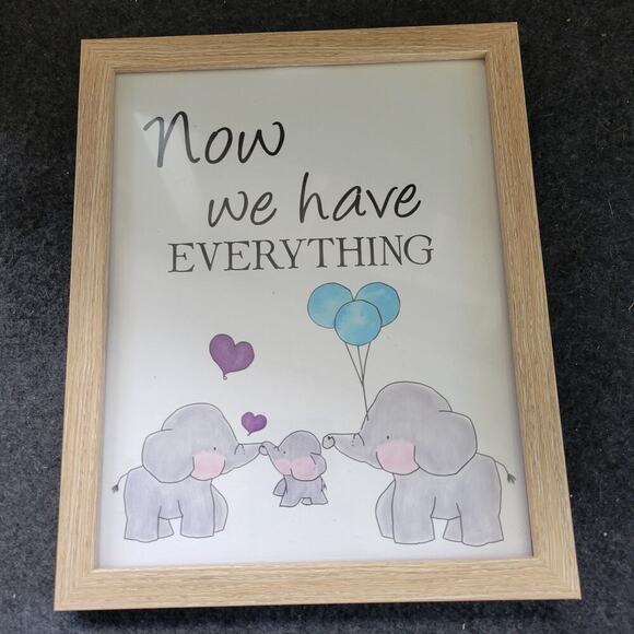 Watercolor Elephant Family Framed Canvas Wall Art ,First We Had Each Other Qu... - Picture 6 of 7